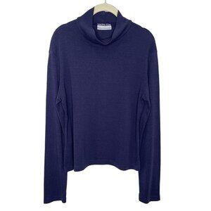 Bryn Walker Navy Mock Neck Tencel Blend Long Sleeve Top, S